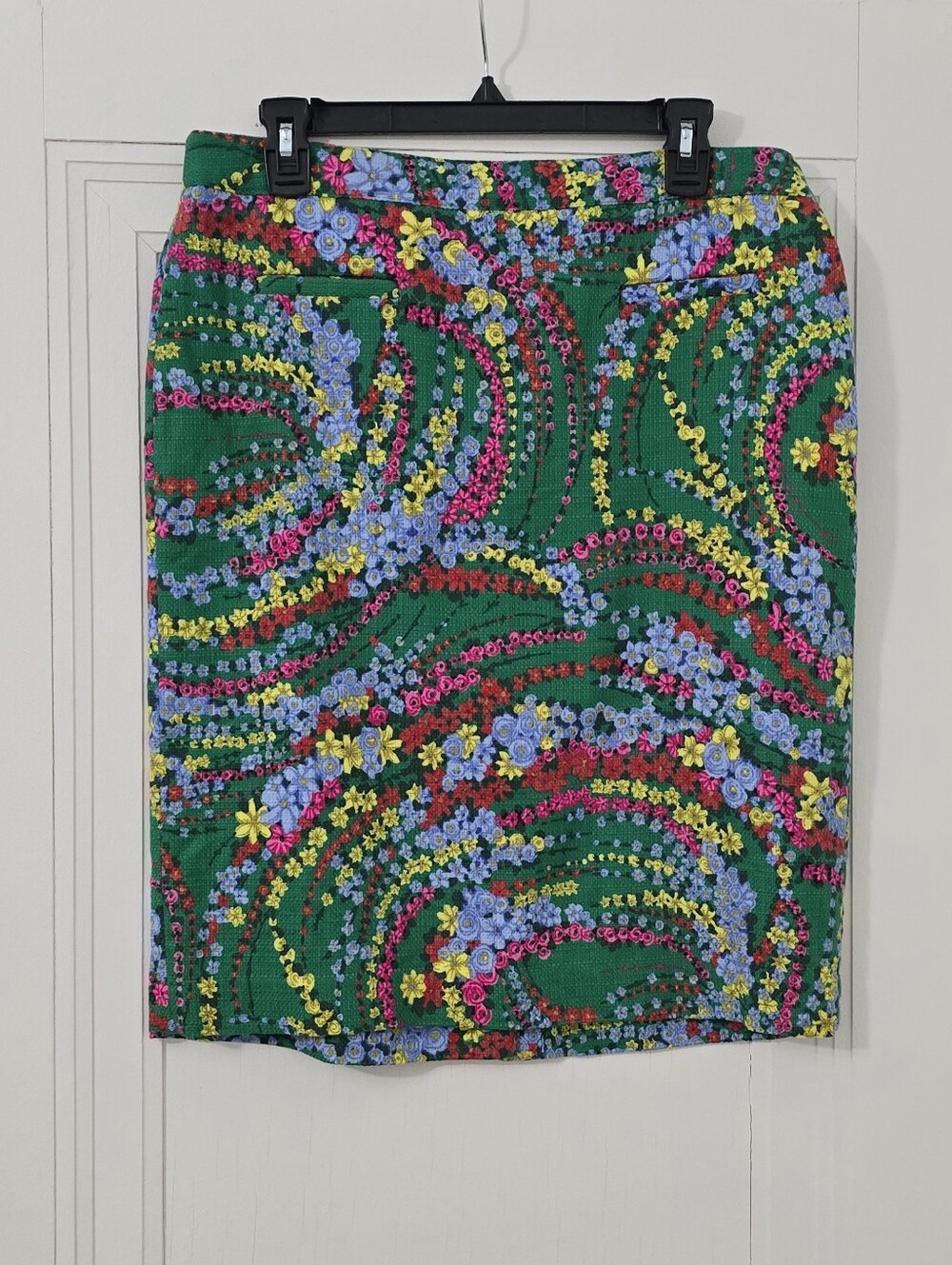 Talbots Green Floral Print Pencil Skirt, Size 12, Lined, 97% Cotton, Like New